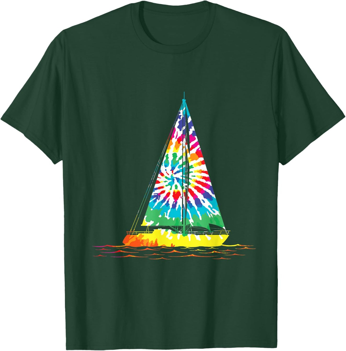 Fun Sailing Hippie Rainbow Tie Dye Sailboat Scene T-Shirt - T-Shirt | Forest