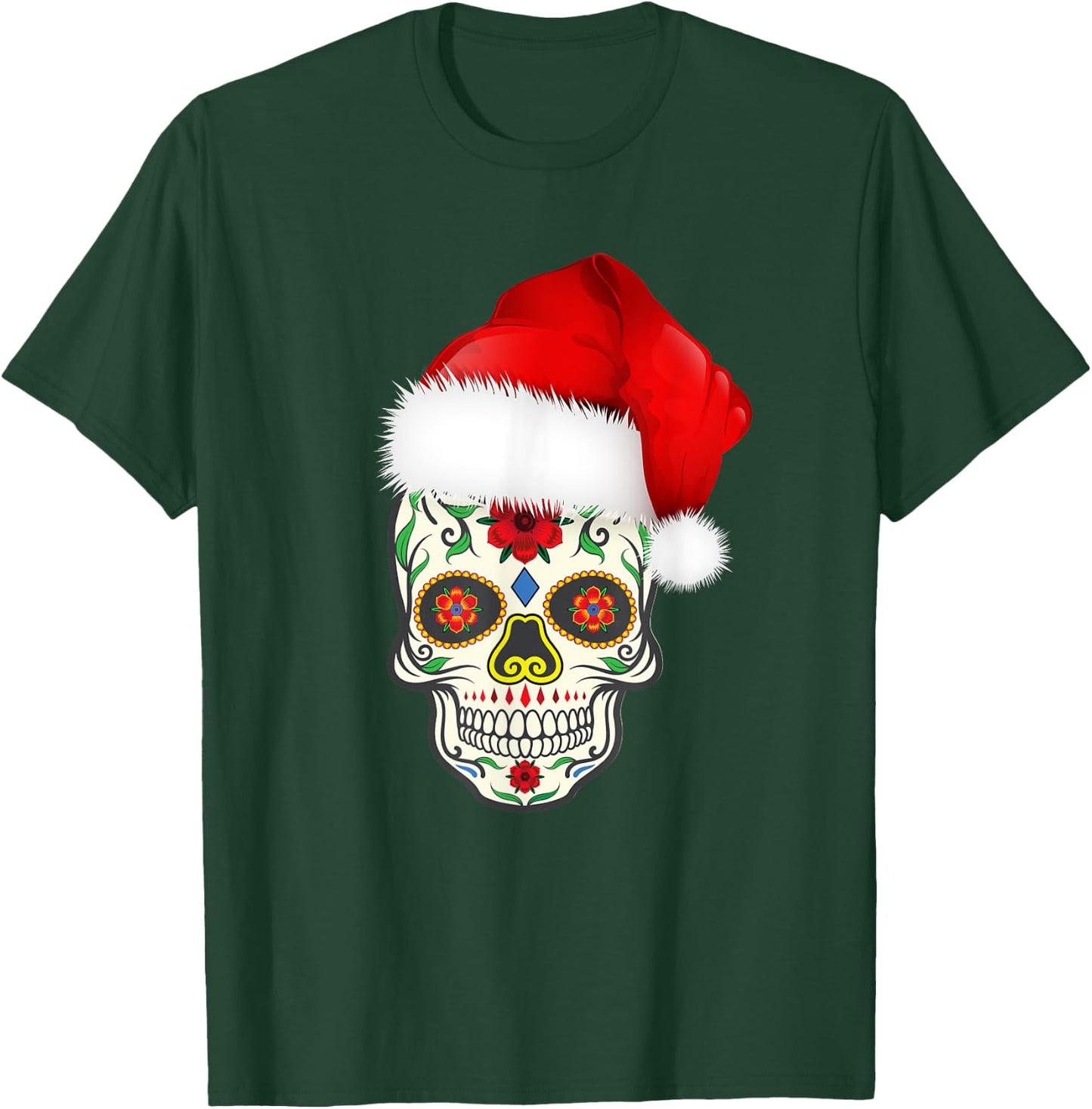 Sugar Skull With Christmas Santa Hat Day of the Dead T-Shirt - T-Shirt | Forest