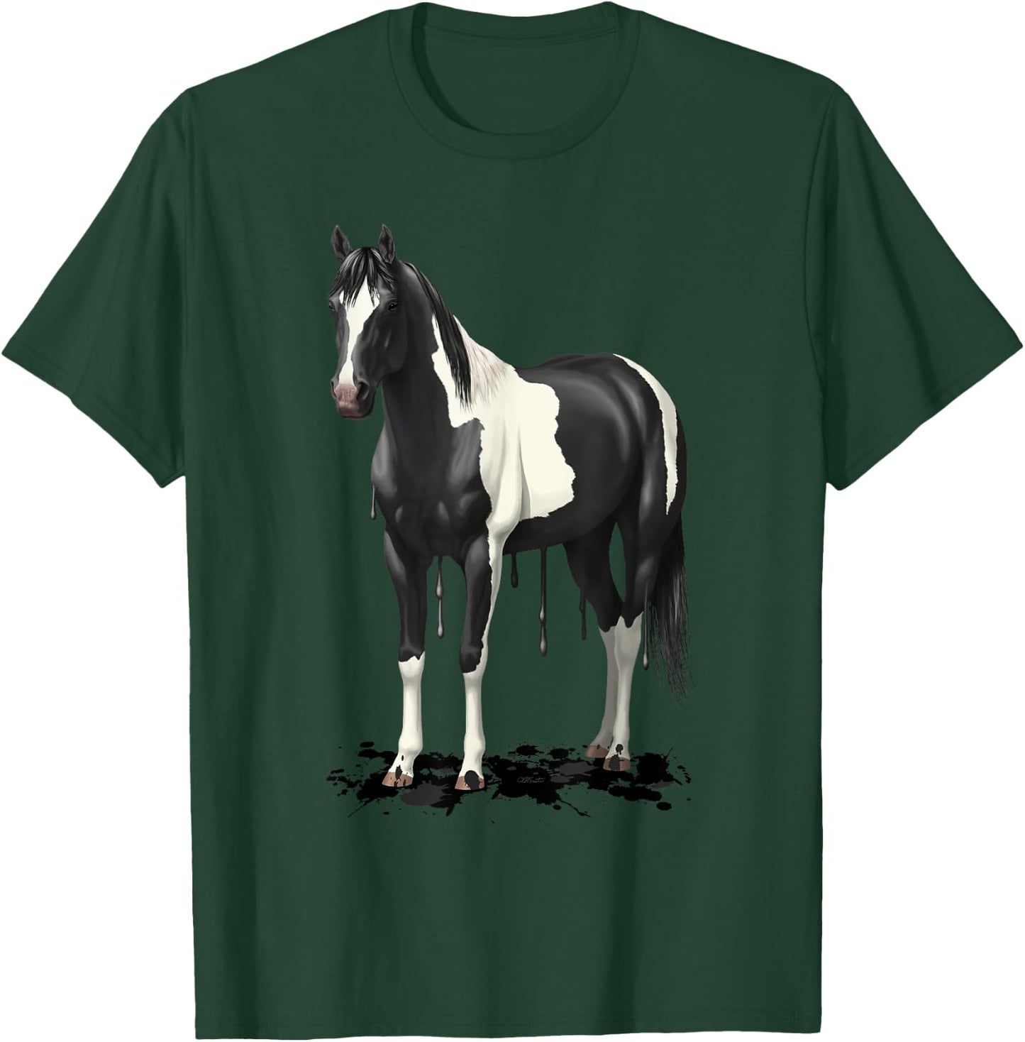 Funny Dripping Wet Paint Horse Black Pinto Horse Lovers Gift T-Shirt - T-Shirt | Forest