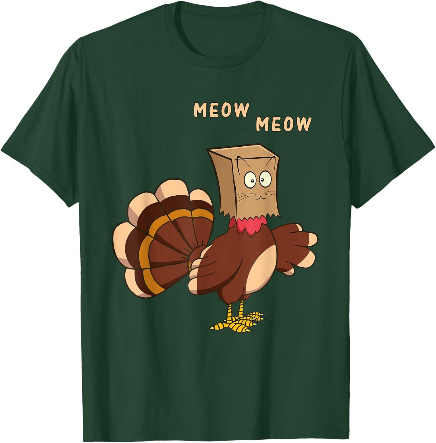 Thanksgiving Cat Funny Fake Cat Meow Thanksgiving Turkey Men Women Girls Kids T-Shirt - T-Shirt | Forest
