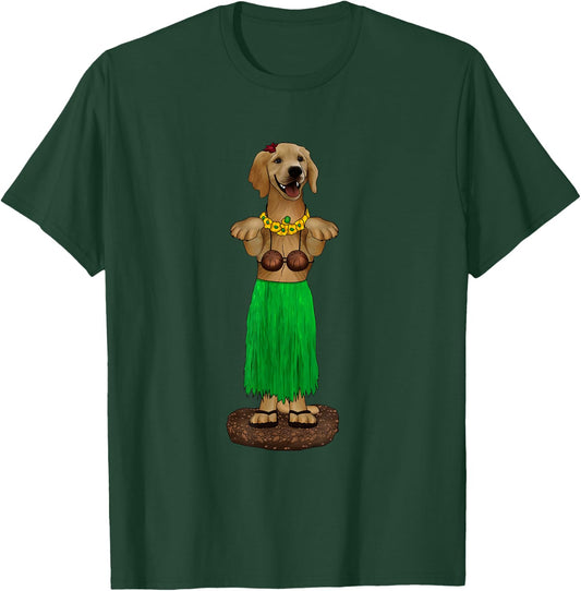 Dashboard Hula Dog Golden Retriever Lei Coconut Bra Women Kids T-Shirt - T-Shirt | Forest