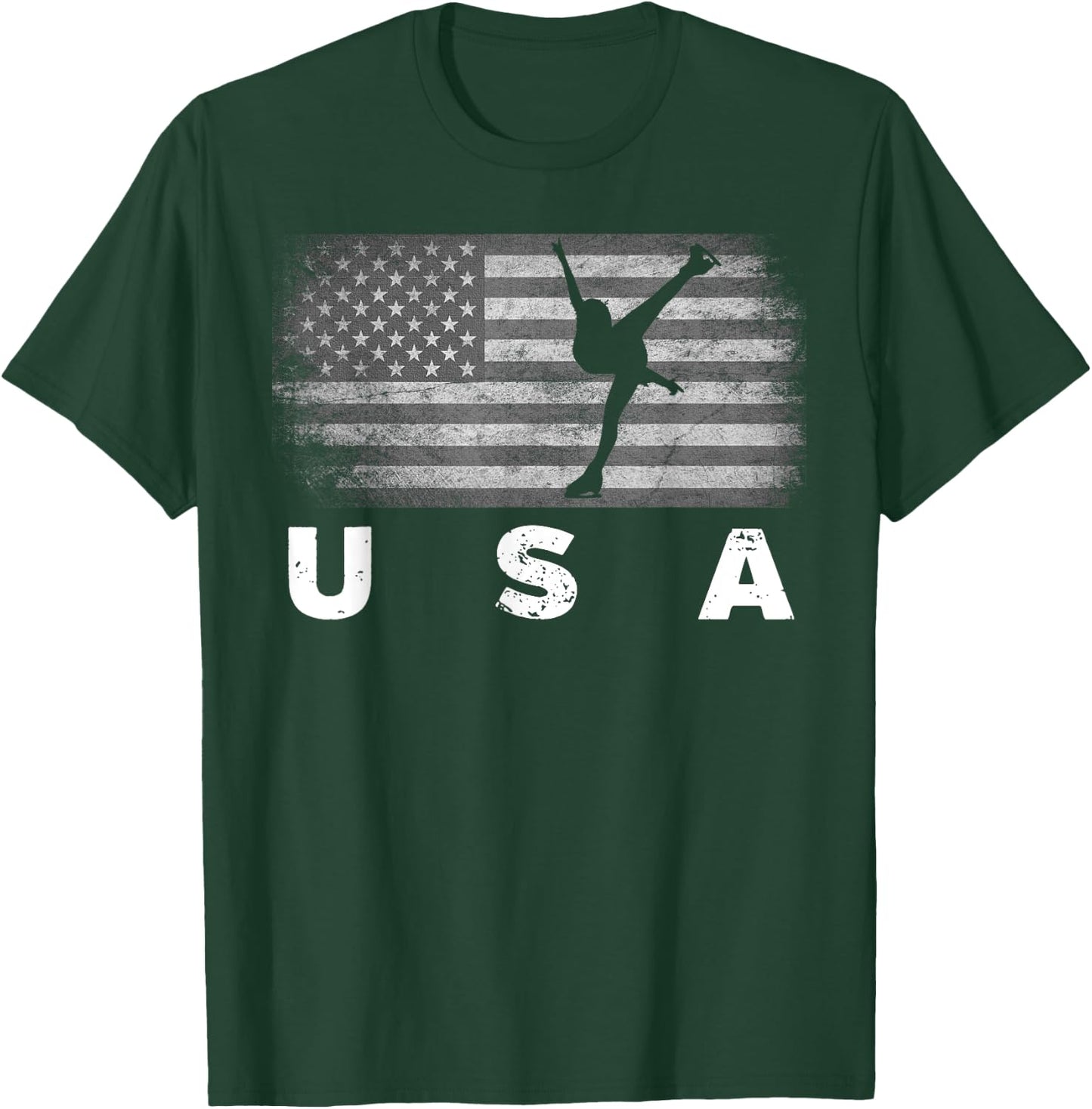 American Flag Figure Skating | Cute US Skaters Shirt Gift Kids Men T-Shirt - T-Shirt | Forest