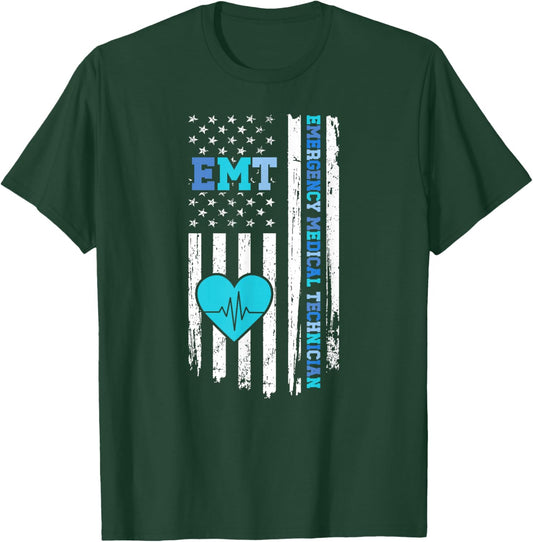 Emergency Medical Technician US Flag EMT T-Shirt - T-Shirt | Forest