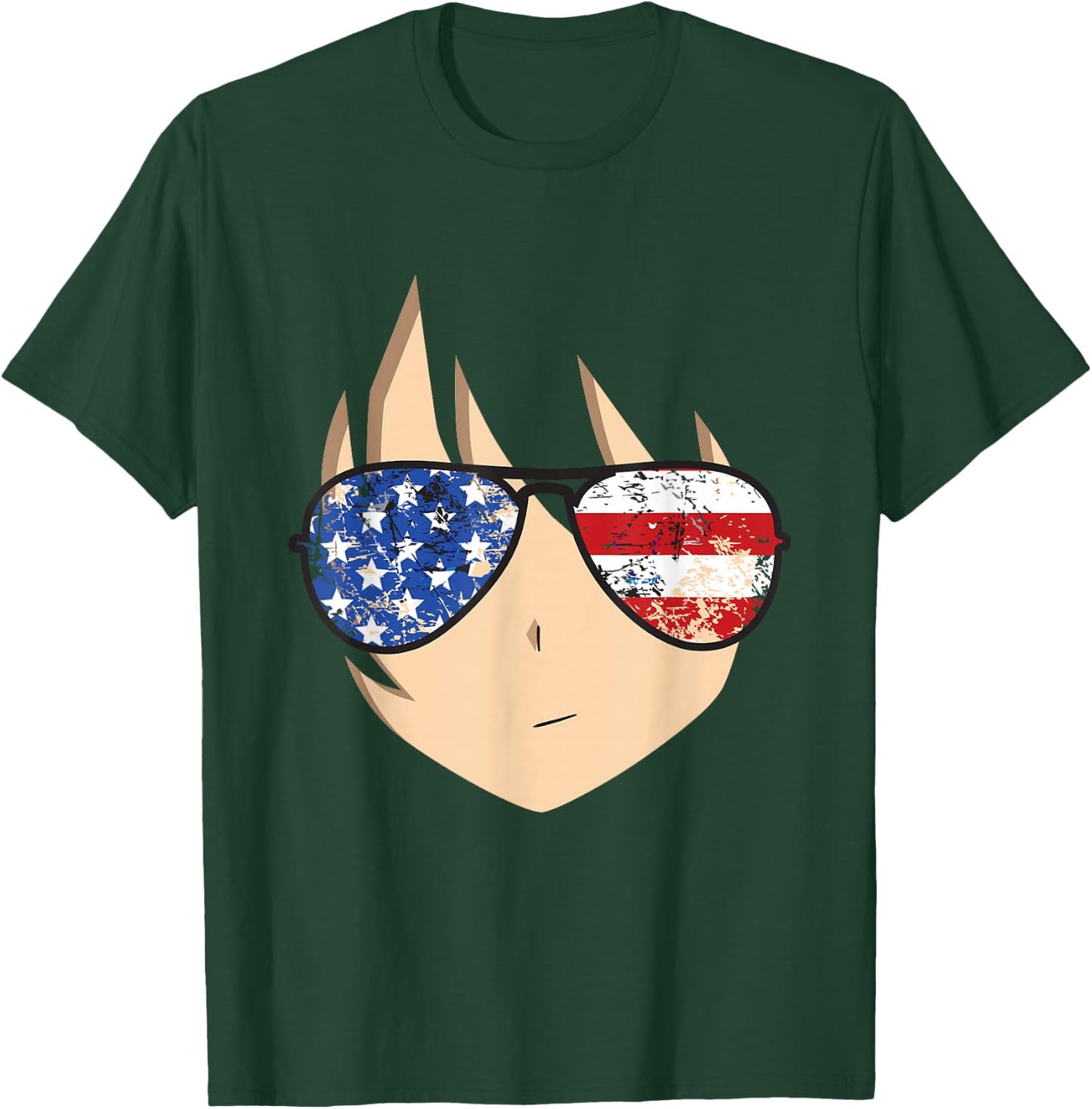 American Anime Face Shirt USA Sunglasses 4th of July T-Shirt - T-Shirt | Forest