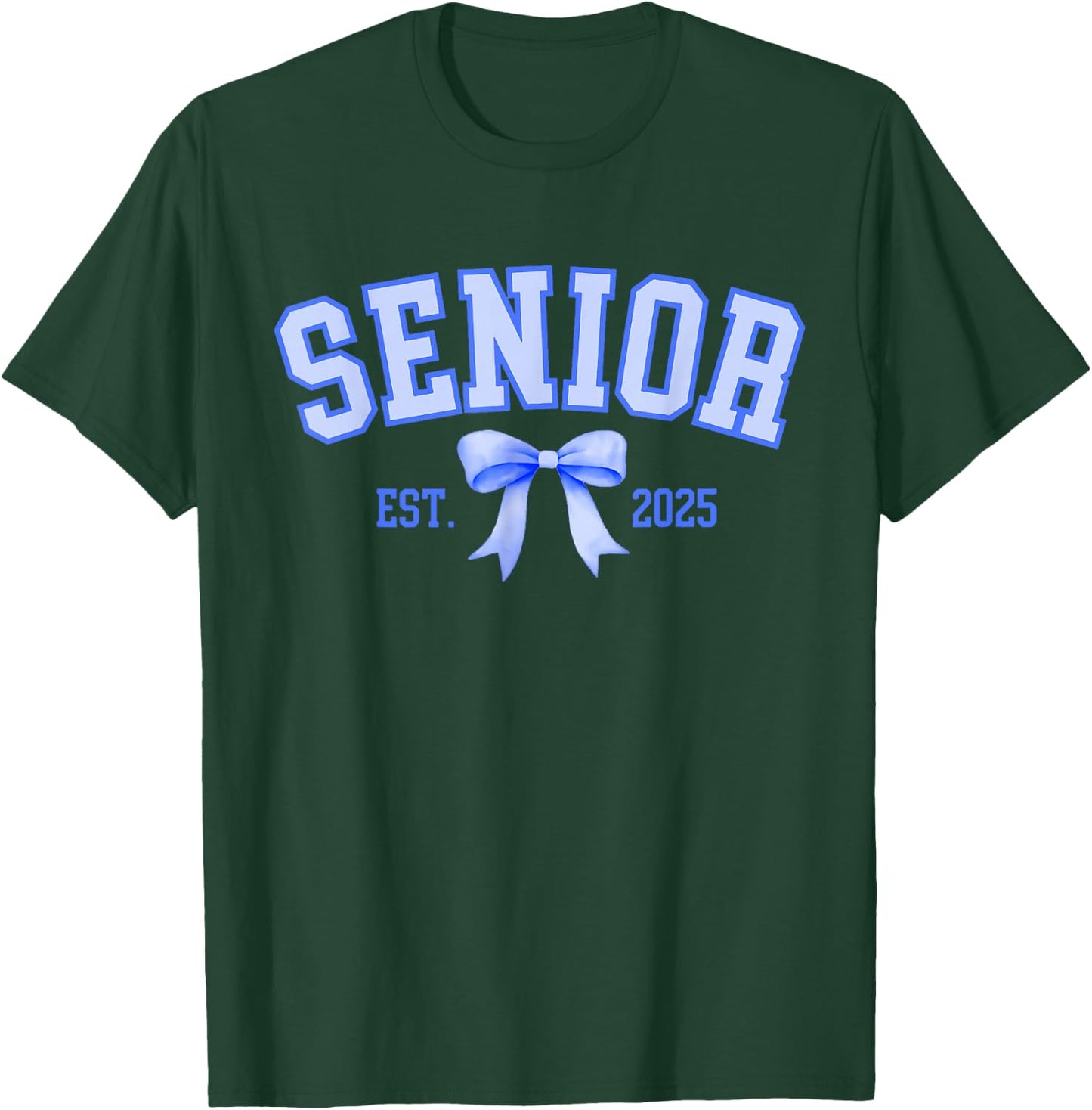Senior 2025 Coquette Class of 2025 Blue Bows Retro T-Shirt - T-Shirt | Forest