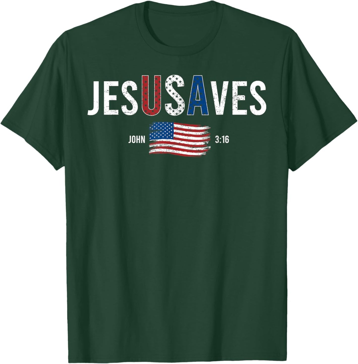 Jesus Saves USA American Flag Patriotic Christian 4th July T-Shirt - T-Shirt | Forest