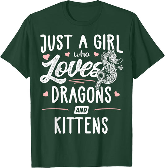 Just A Girl Who Loves Dragons And Kittens Gift Women T-Shirt - T-Shirt | Forest