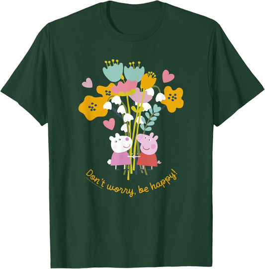 Peppa Pig Don't Worry Be Happy Floral Logo T-Shirt - T-Shirt | Forest