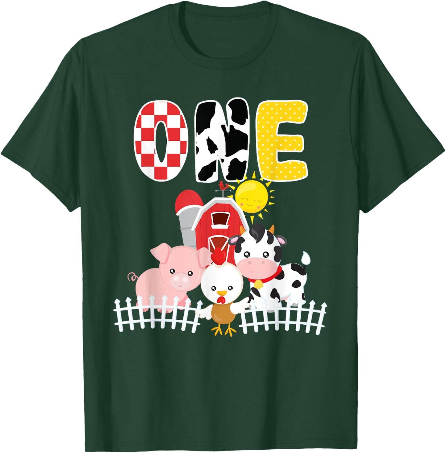 Barnyard Farm Animals 1st Birthday 1 Year Old Birthday Shirt T-Shirt - T-Shirt | Forest