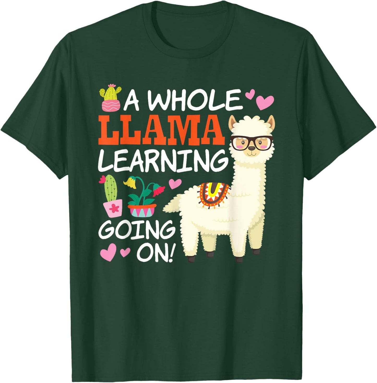 Llama Learning T Shirt Teachers Students Alpaca Lovers Gift T-Shirt - T-Shirt | Forest