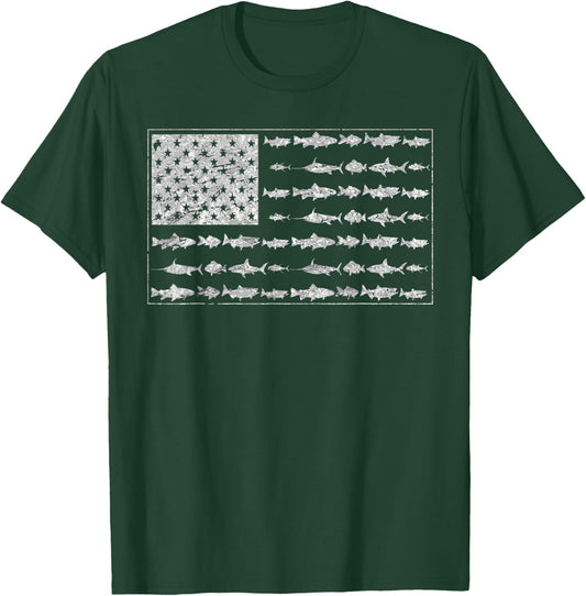 Salty Dad Gift Saltwater Fishing American Flag Ocean Fish T-Shirt - T-Shirt | Forest
