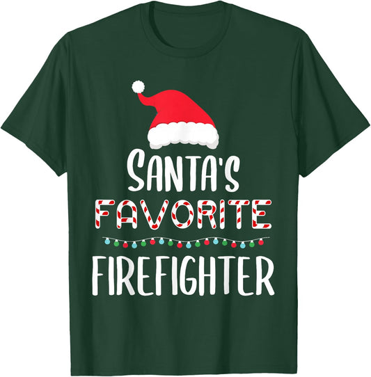Santas Favorite Firefighter Pajamas Xmas Firefighter Costume T-Shirt - T-Shirt | Forest