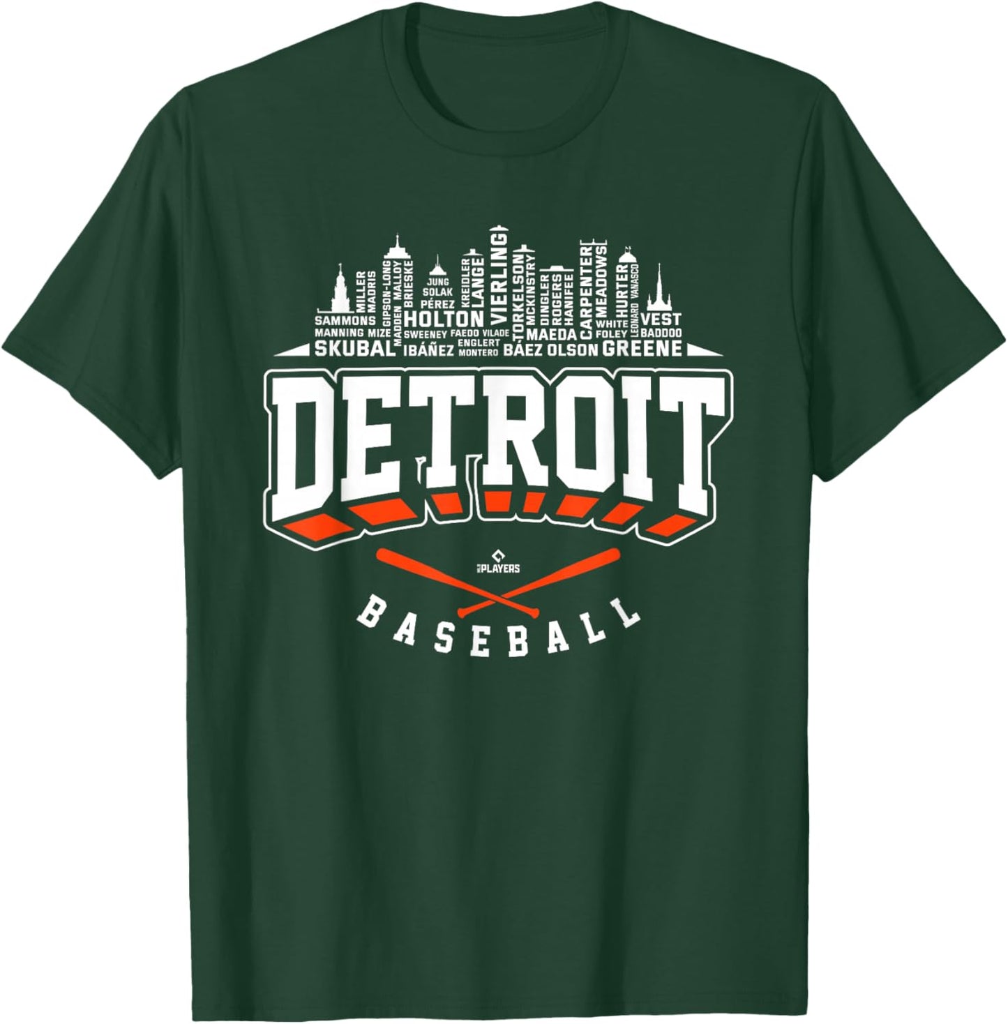 2024 Skyline Word Art Tarik Skubal Detroit Baseball MLBPA T-Shirt - T-Shirt | Forest