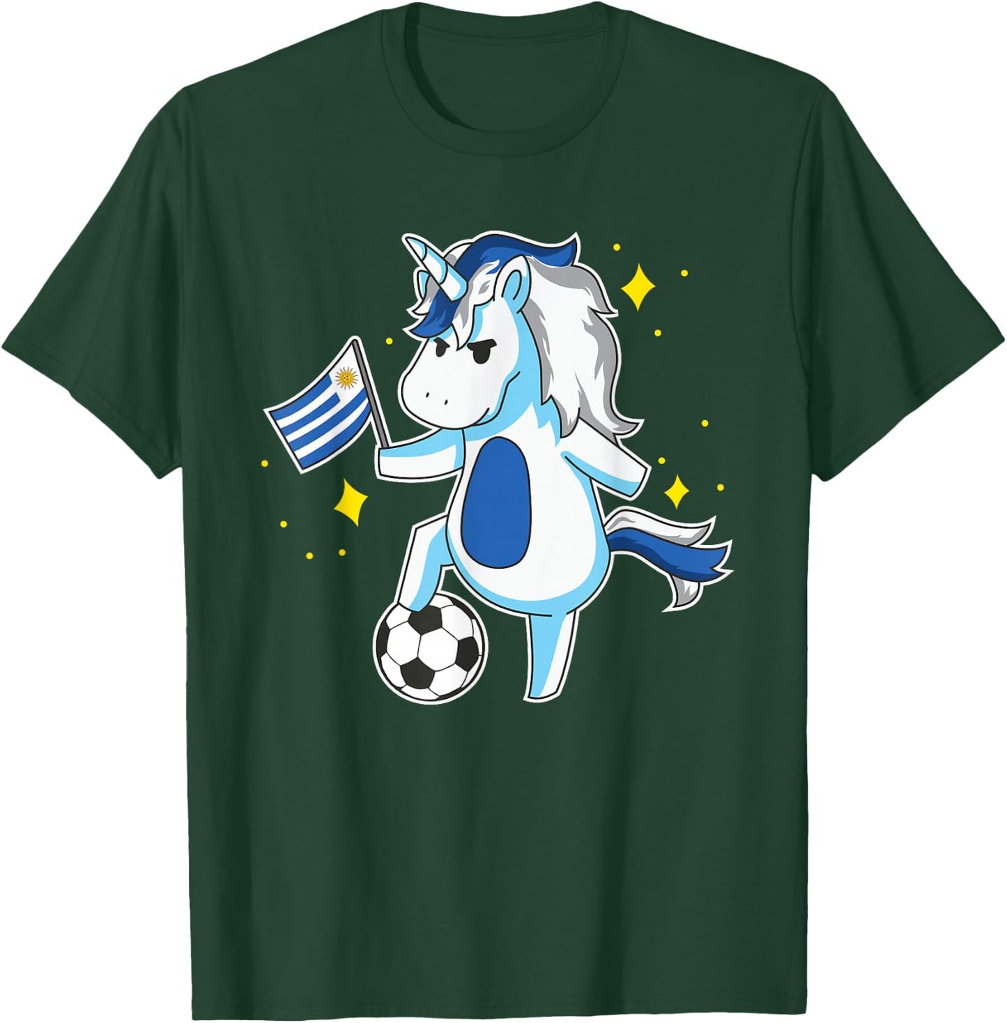 Soccer Unicorn Uruguay Jersey Design Uruguayan Football Gift T-Shirt - T-Shirt | Forest