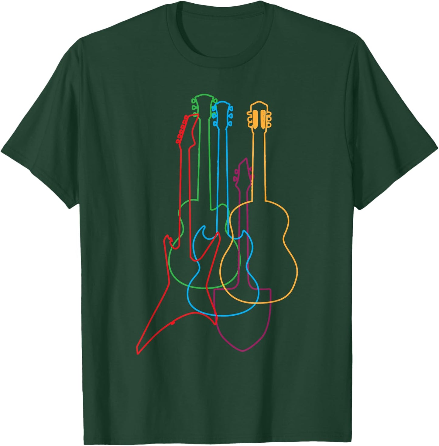 UAB KIDKIS Colored Guitars Electric Acoustic Classical Gift - Black - S - - Short Sleeve - - Guitar Design - Birthday - Music Lovers T-Shirt - T-Shirt | Forest