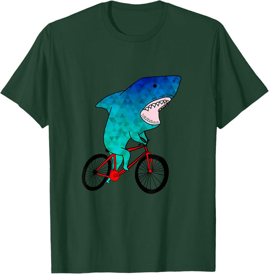 Cute Shark - On A Bicycle - Ocean Animals T-Shirt - T-Shirt | Forest