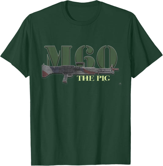 M60 Military Machine Gun American Flag Graphic T-Shirt - T-Shirt | Forest