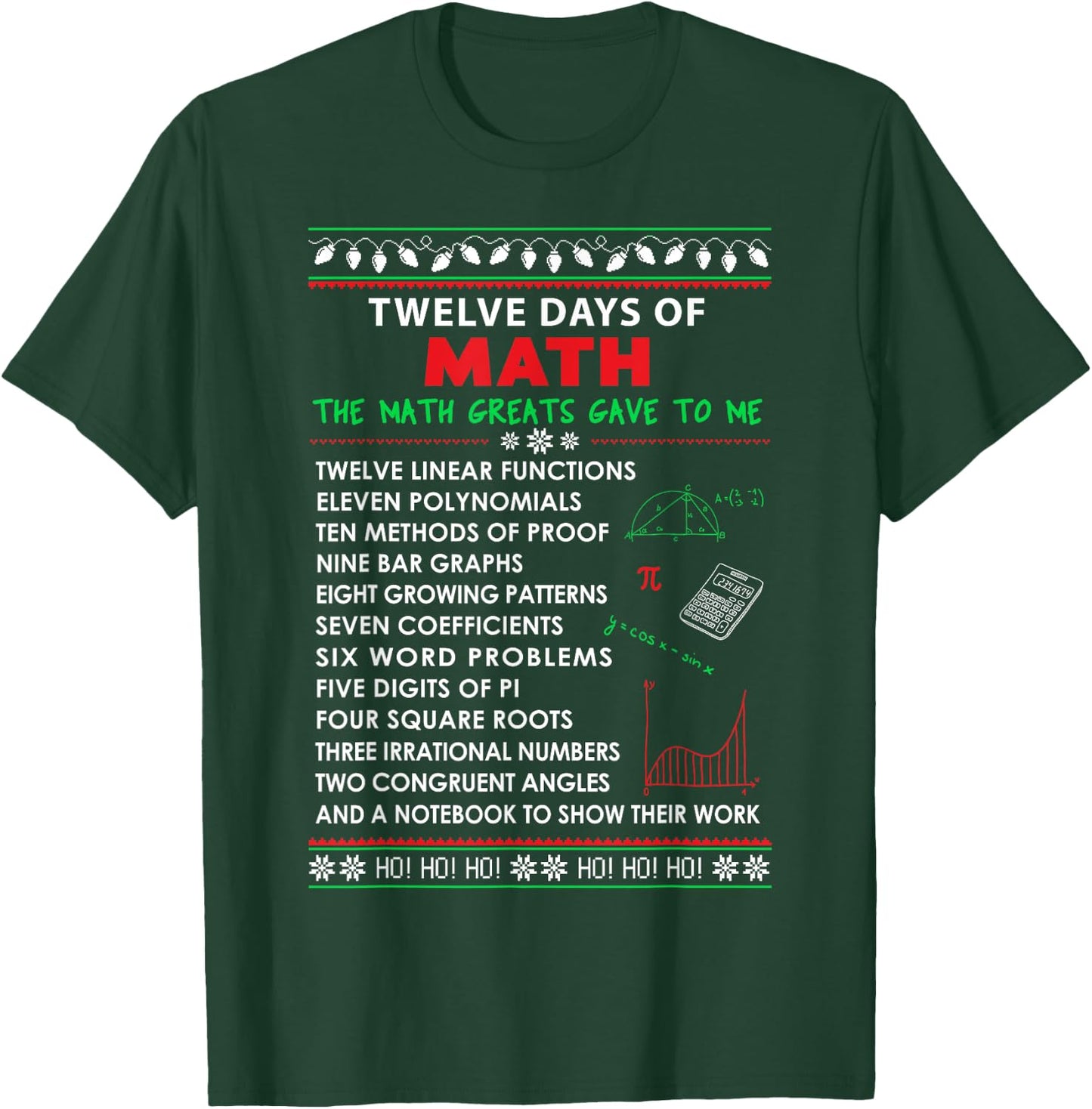 Math Teacher Christmas Shirt - 12 Days of Math Men Women Kids T-Shirt - T-Shirt | Forest
