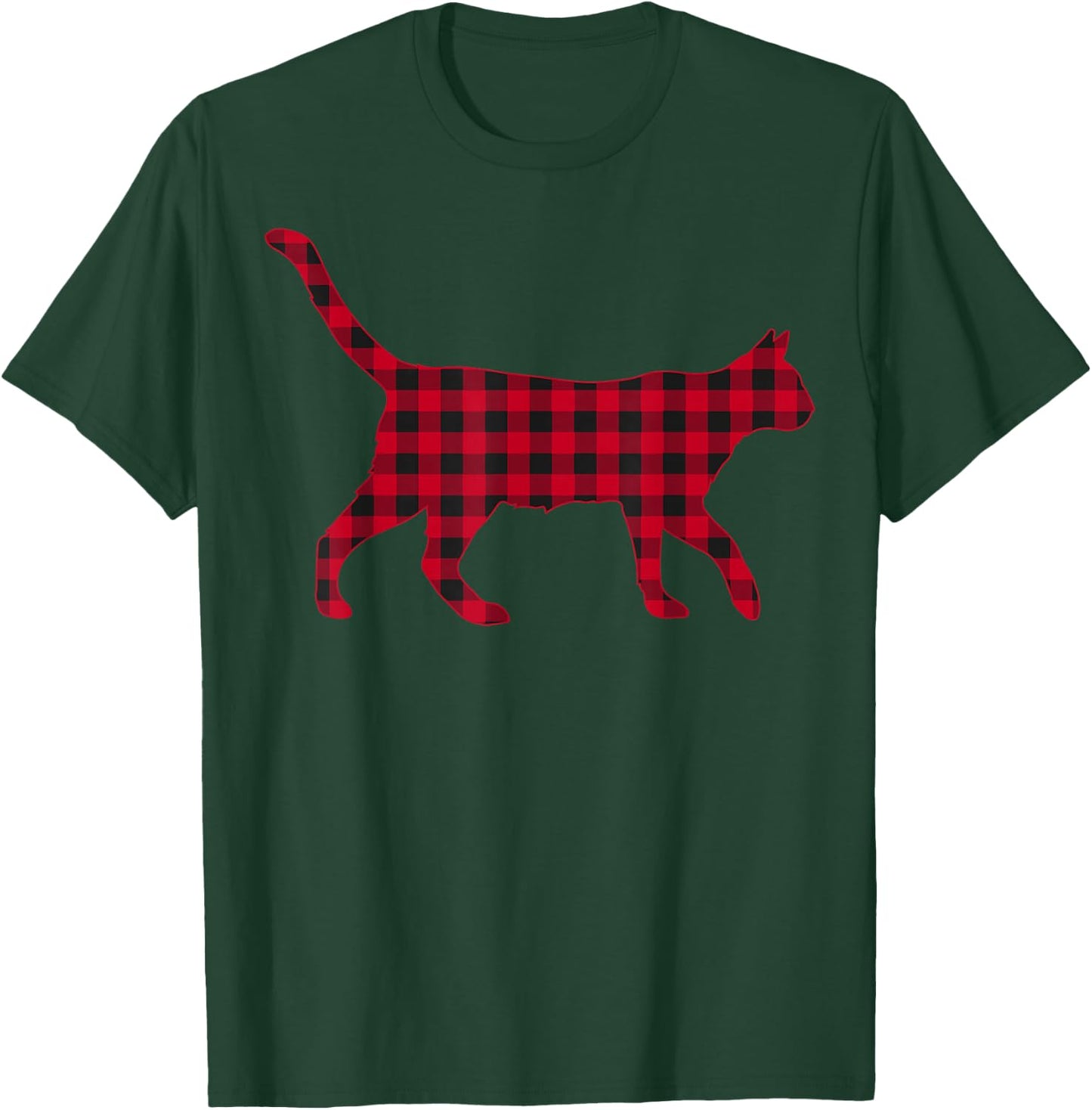 Red Plaid Reindeer Cat Christmas Buffalo Pajama T-Shirt - T-Shirt | Forest