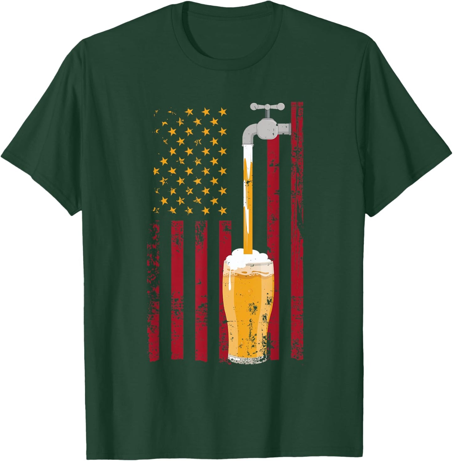 4th of July American Flag Beer Brewing Women Men T-Shirt - T-Shirt | Forest