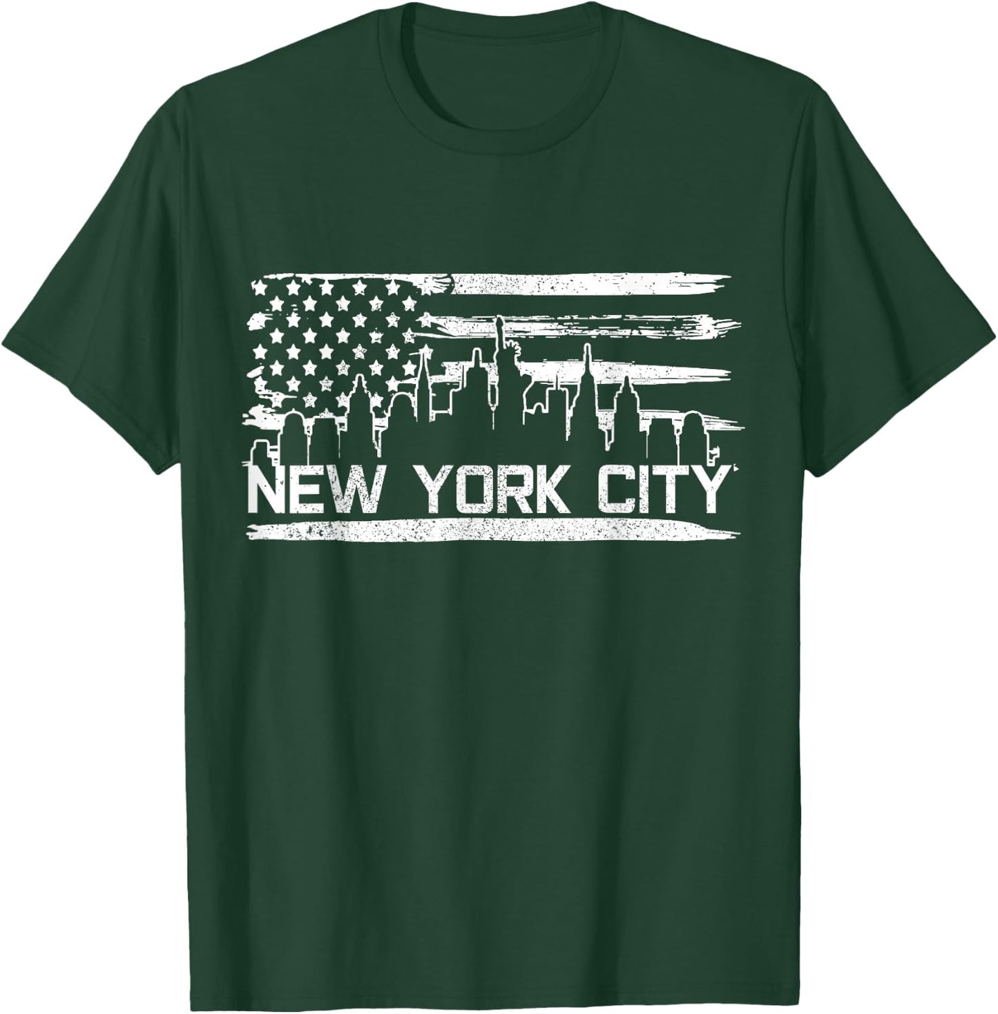 New York City Skyline American Flag Souvenir Gift T-Shirt - T-Shirt | Forest