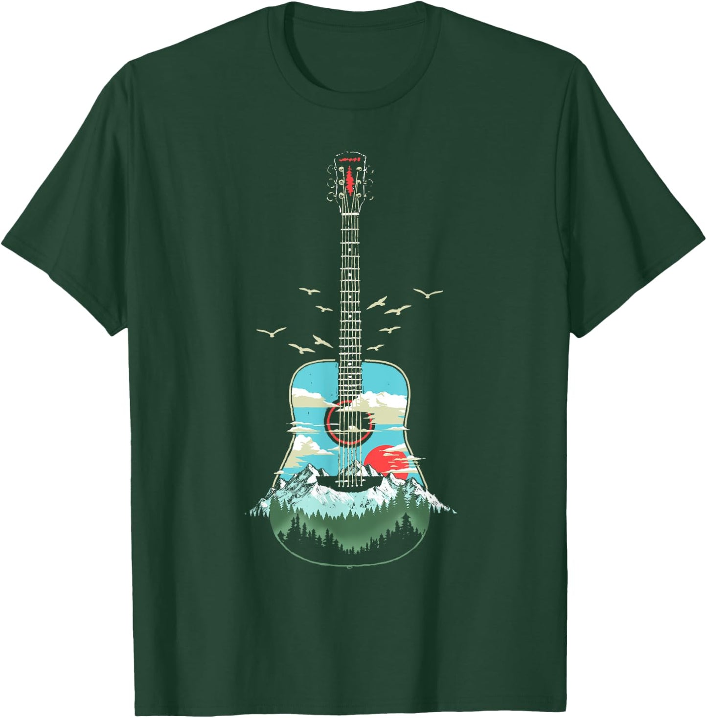 Beautiful Acoustic Guitar Mountains Forest & Nature Graphic T-Shirt - T-Shirt | Forest