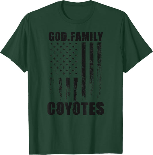 Williston Coyotes God. Family. Vintage USA Flag T-Shirt - T-Shirt | Forest