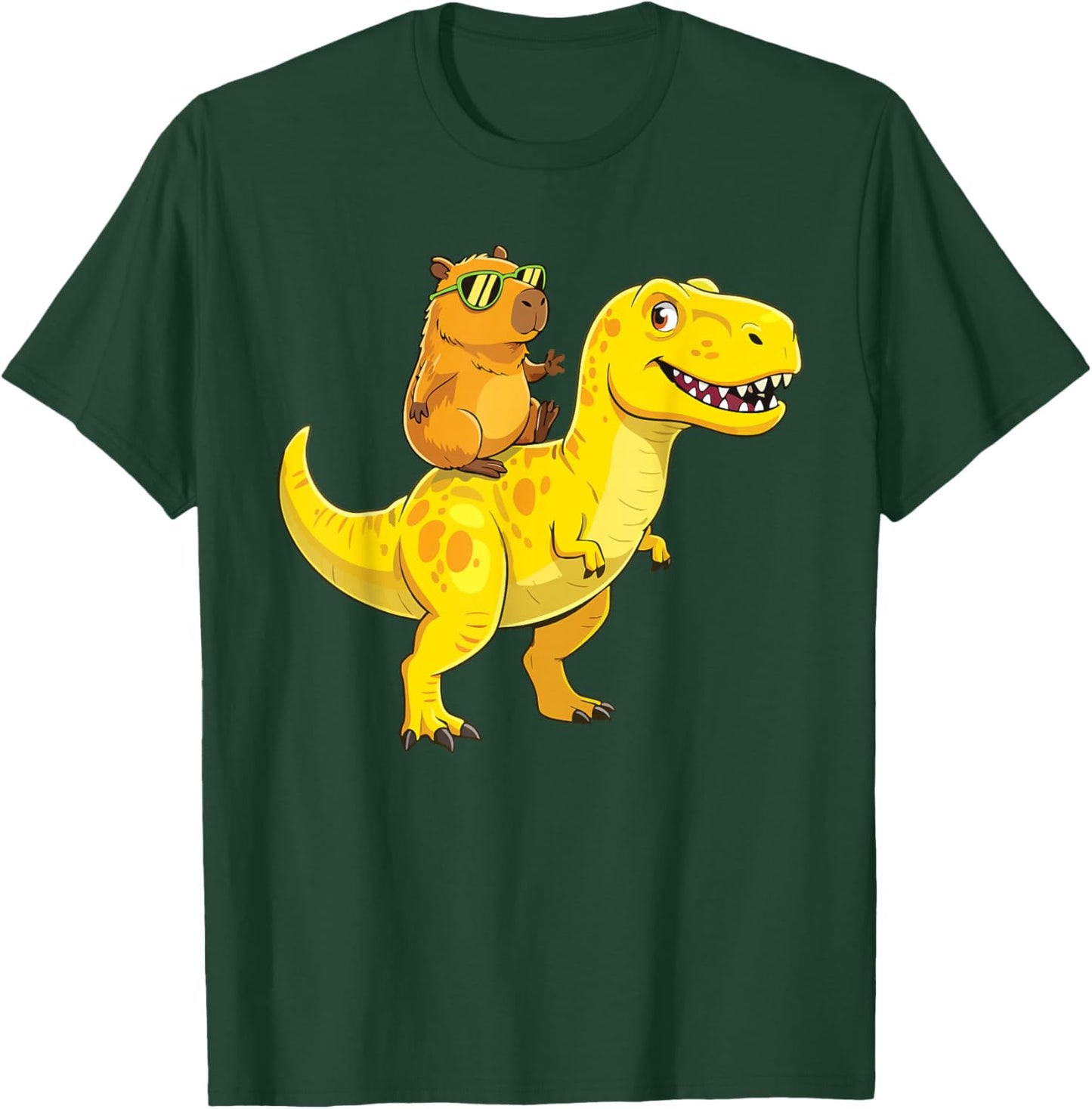 Funny Capybara Riding Cute Dinosaur T-Rex Lovers T-Shirt - T-Shirt | Forest