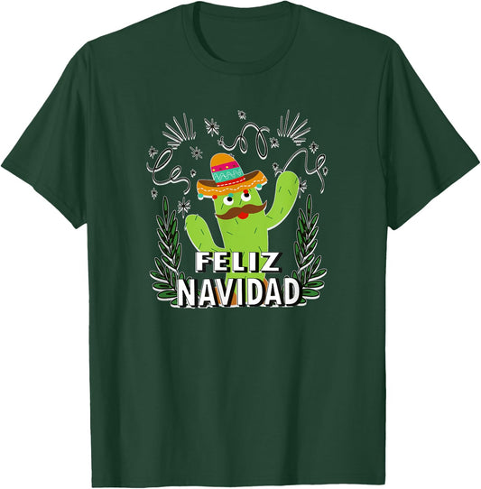 Feliz Navidad Dance Cactus Mexican Christmas Shirt T-Shirt - T-Shirt | Forest