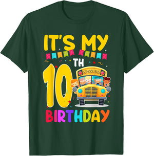 It's My 10th Birthday School Bus Theme 10 Year Old Birthday T-Shirt - T-Shirt | Forest