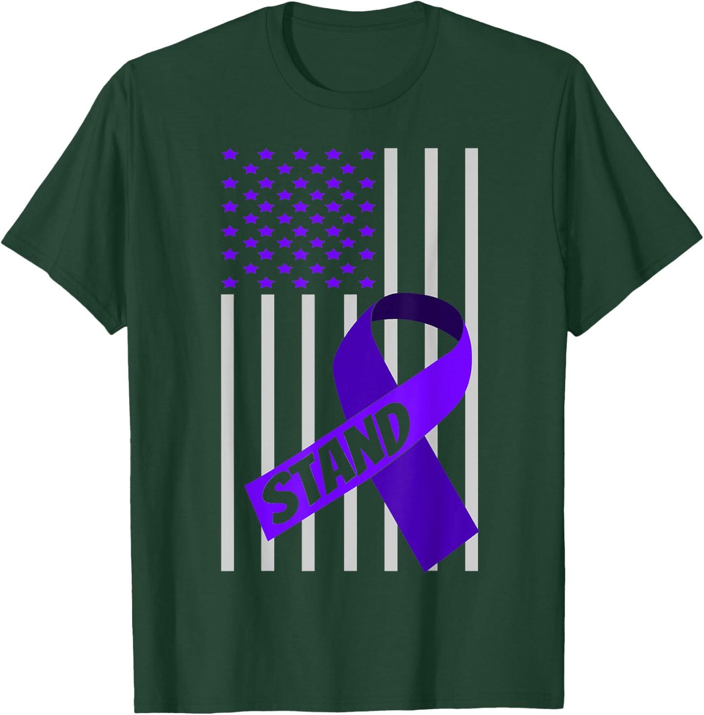 USA Flag Purple Ribbon Products Opioid Overdose Awareness Men T-Shirt - T-Shirt | Forest