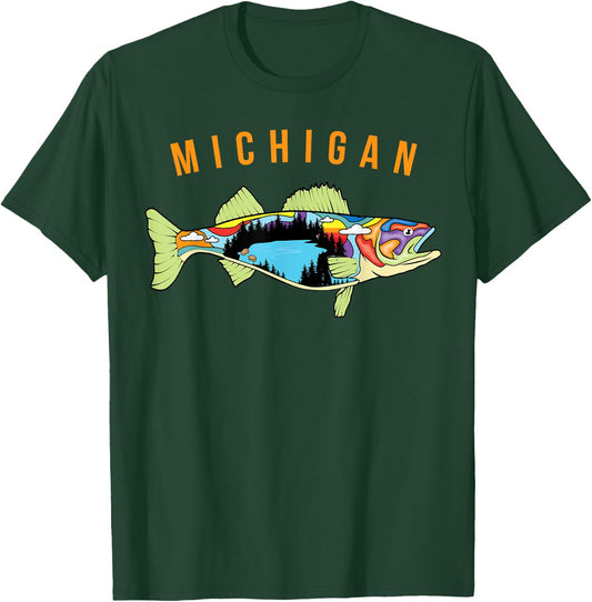 Michigan Walleye Fishing T Shirt Fisherman Walleye Fish Gift T-Shirt - T-Shirt | Forest
