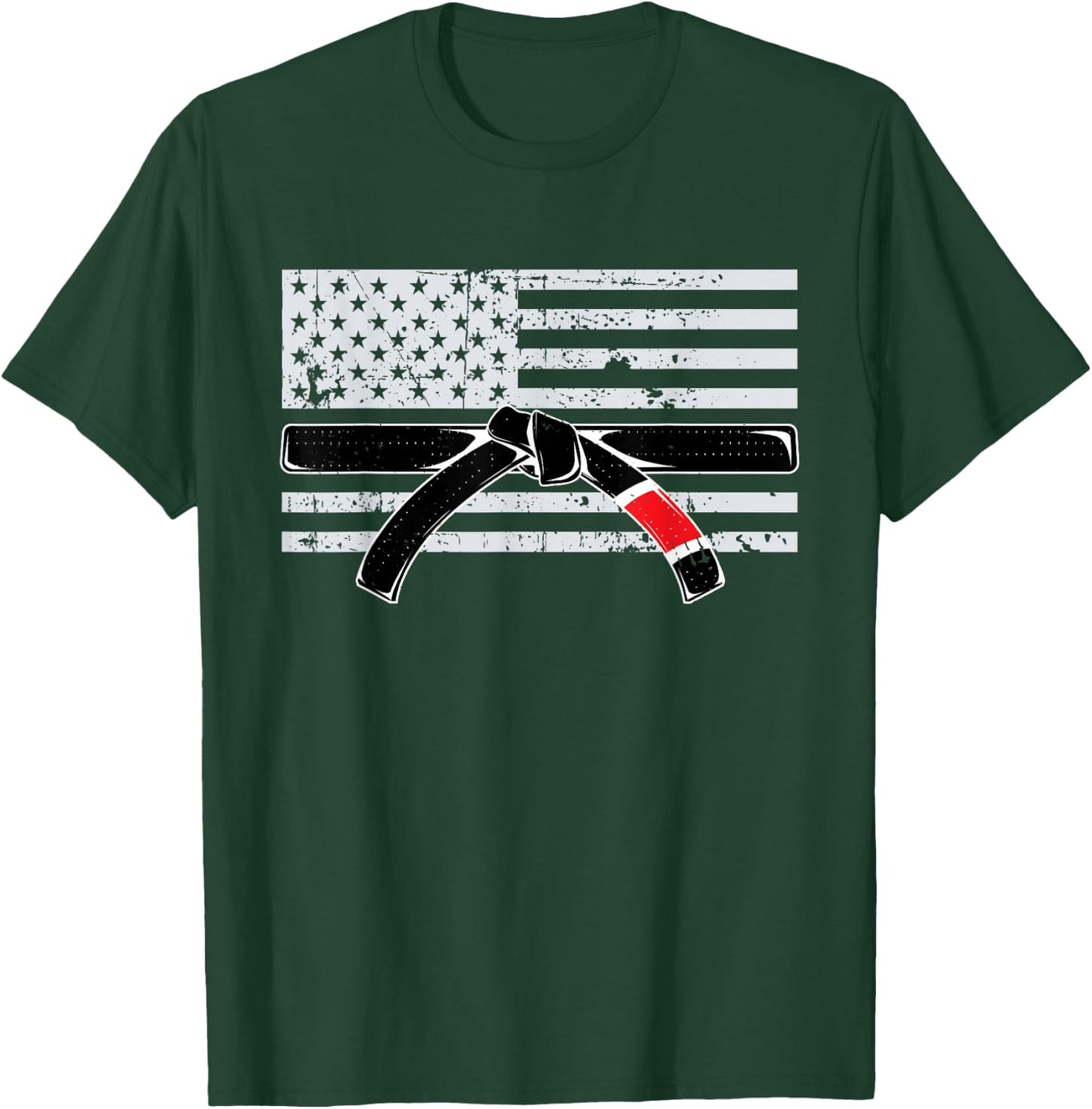 American Flag Jiu Jitsu Black Belt Ranking BJJ Jiujitsu Gift T-Shirt - T-Shirt | Forest
