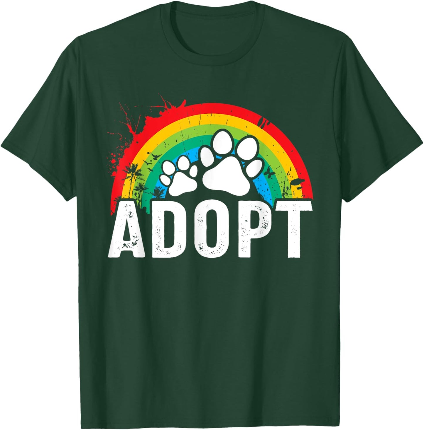 Vintage Rainbow Adopt A Dog Rescue Foster Adoption Month Women Kids T-Shirt - T-Shirt | Forest