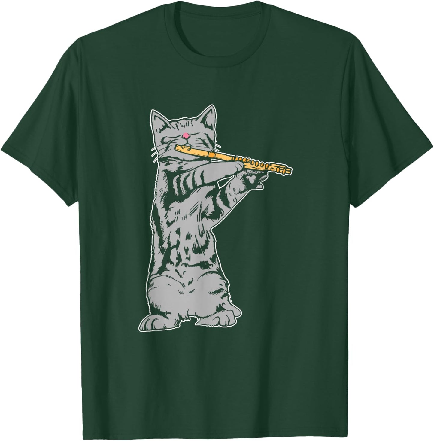 Cat Playing Flute Cool Musician Marching Band T-Shirt - T-Shirt | Forest