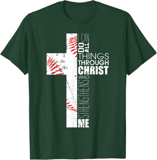 Philippians 4:13 Baseball Cross Gifts Christian Bible Verse T-Shirt - T-Shirt | Forest