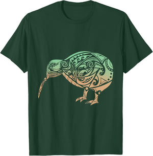 Polynesia Maori Kiwi Bird Green Orange New Zealand Gift T-Shirt - T-Shirt | Forest