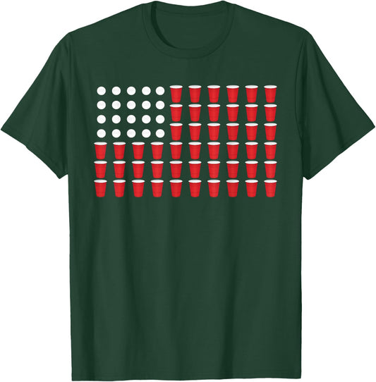 4th Of July T Shirt Gift Beer Pong American Flag Drinking Men T-Shirt - T-Shirt | Forest