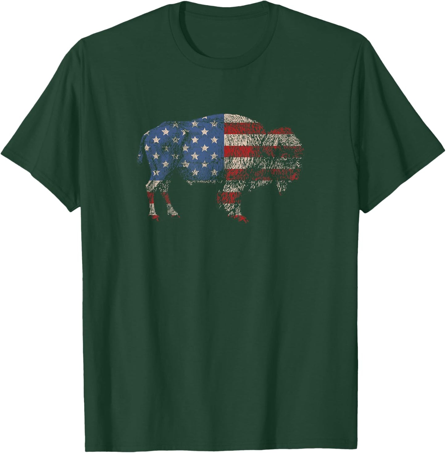 Vintage Retro Bison American Flag Buffalo Simple T-Shirt - T-Shirt | Forest