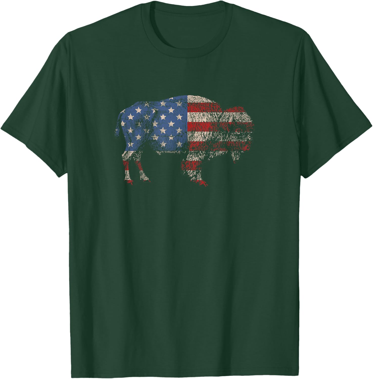 Vintage Retro Bison American Flag Buffalo Simple T-Shirt - T-Shirt | Forest