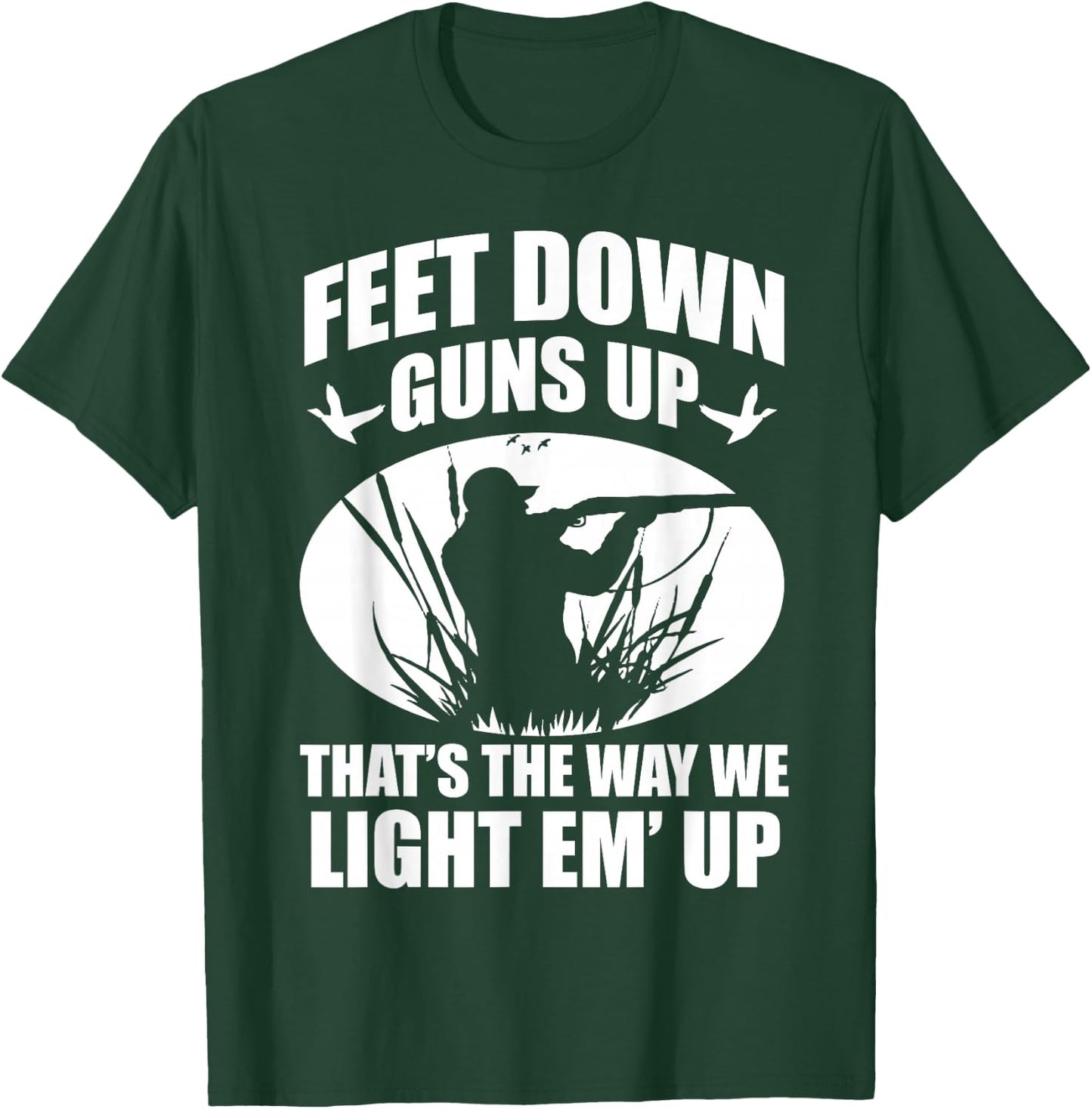 Duck Hunting Ar Men's Adults Black Small Classic Fit Modern Crew Collar Short Sleeve Funny Duck Hunting Feet Down Guns Up Hunters Gift T-Shirt - T-Shirt | Forest