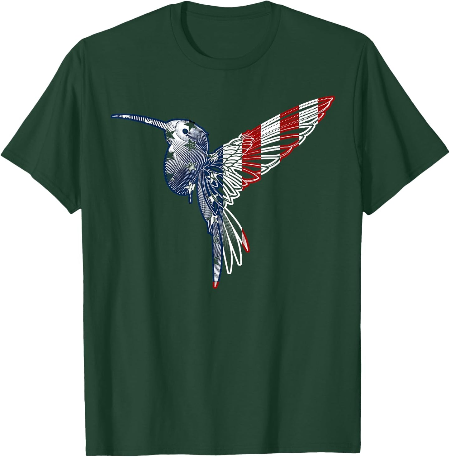 USA American Flag Dot Art Cute Bird Hummingbird 4th of July T-Shirt - T-Shirt | Forest