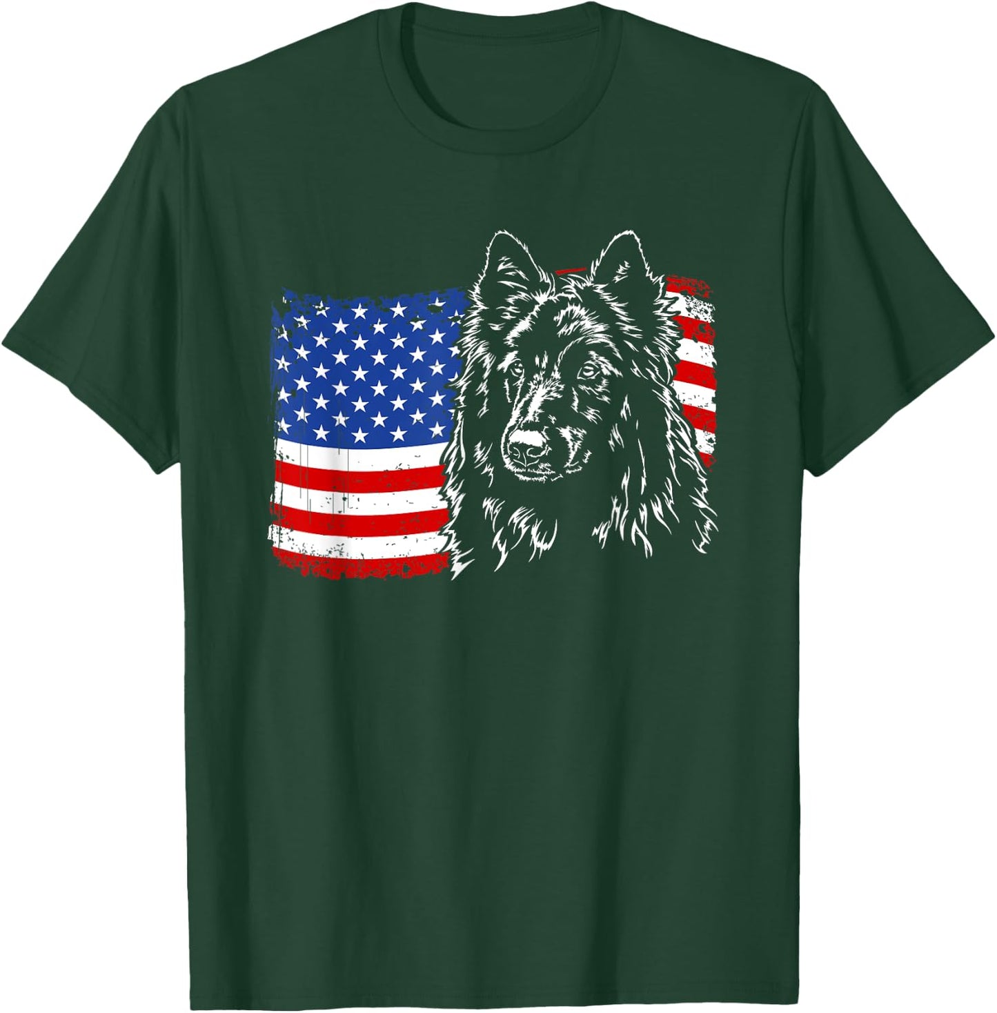 Proud Belgian Sheepdog American Flag patriotic dog gift Women Kids Men T-Shirt - T-Shirt | Forest