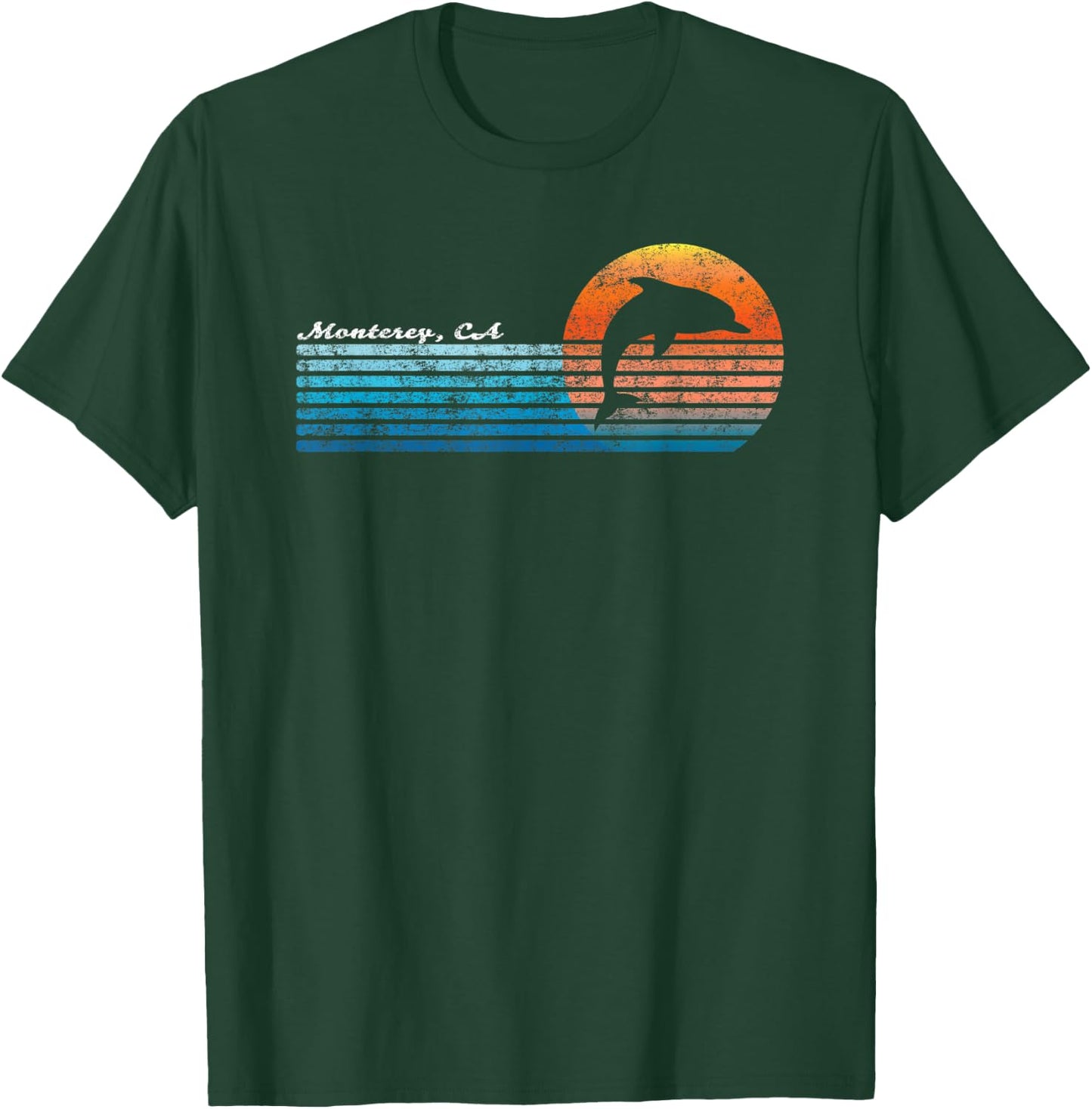 Vintage Monterey, CA Retro 80s Dolphin Sunset T-Shirt - T-Shirt | Forest