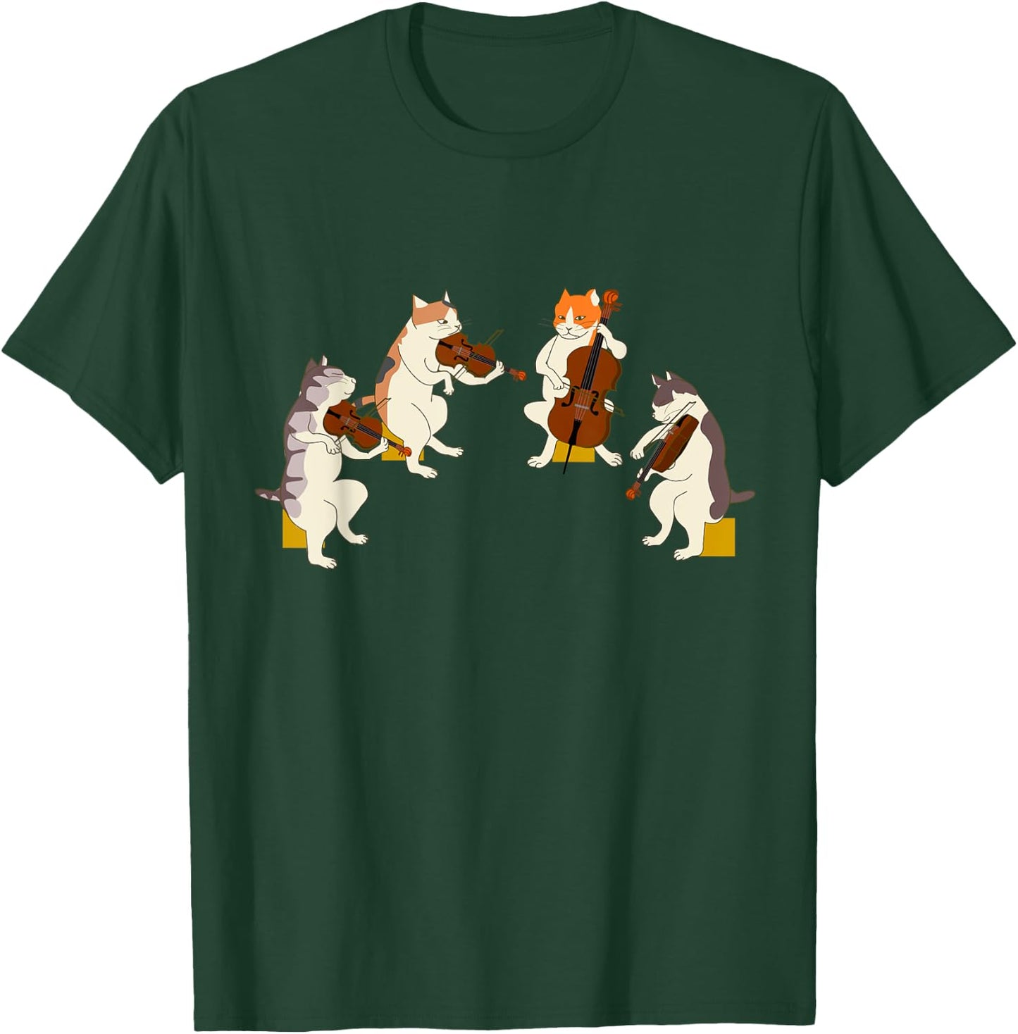 Fun Cats Playing Violin Cello Gift Music Cat Lover Women Kids T-Shirt - T-Shirt | Forest