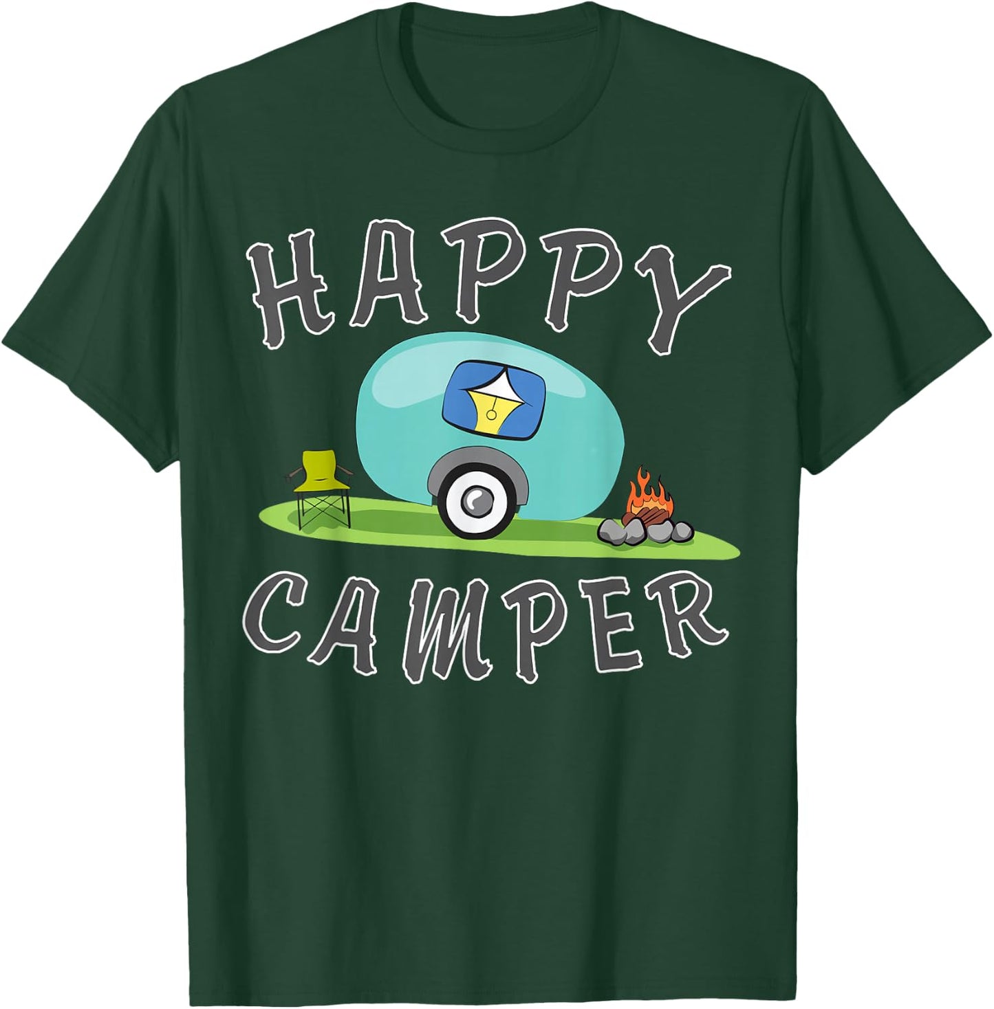 Camping - Happy Camping Trailer Camper T-Shirt - T-Shirt | Forest