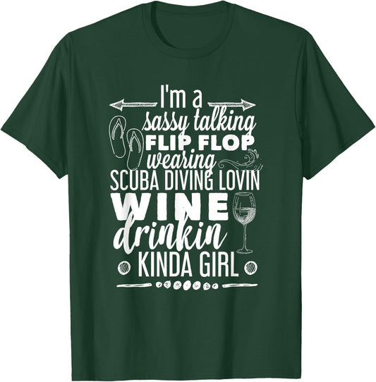 Sassy Talking Scuba Diving & Wine Drinking Girl T Shirt T-Shirt - T-Shirt | Forest