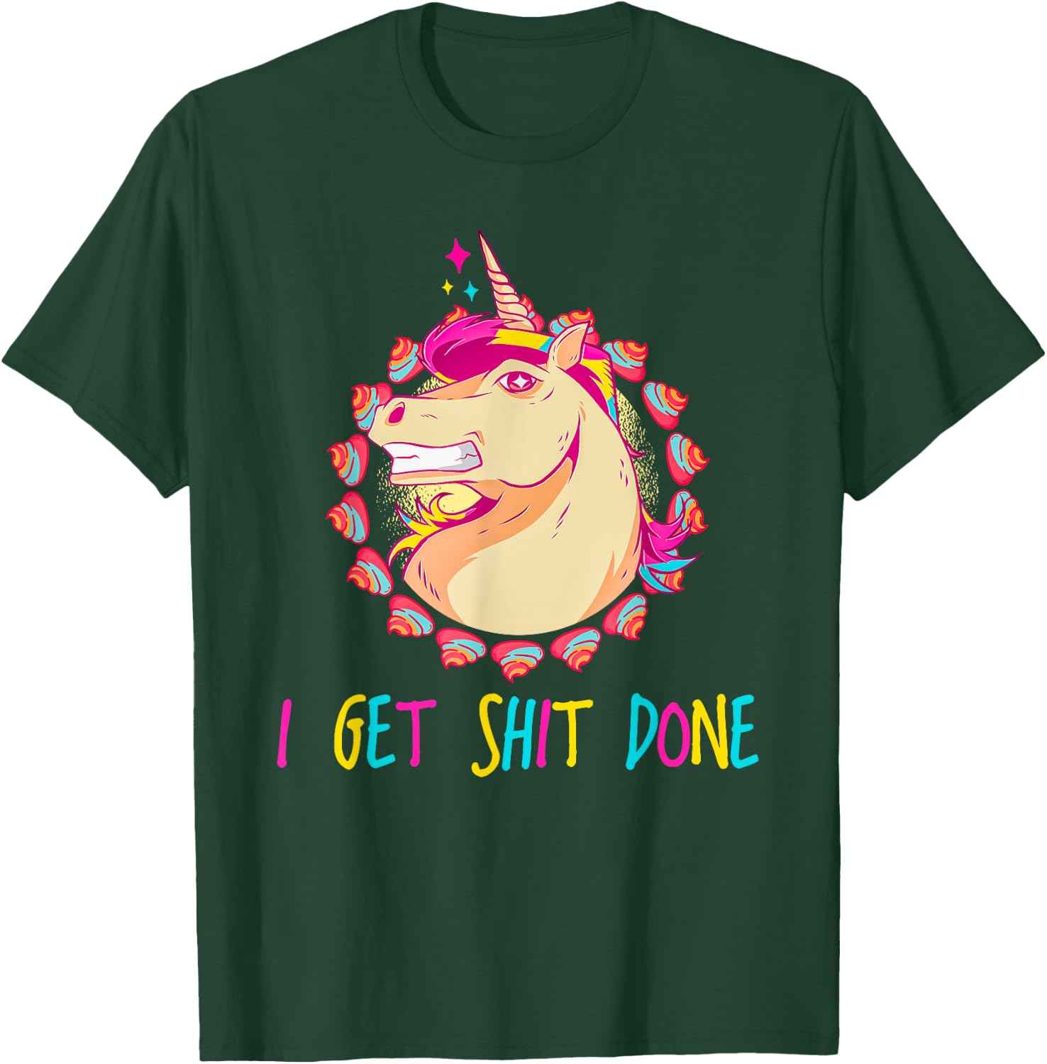 I Get Shit Done Unicorn Mullet & Rainbow Poop Gift T-Shirt - T-Shirt | Forest