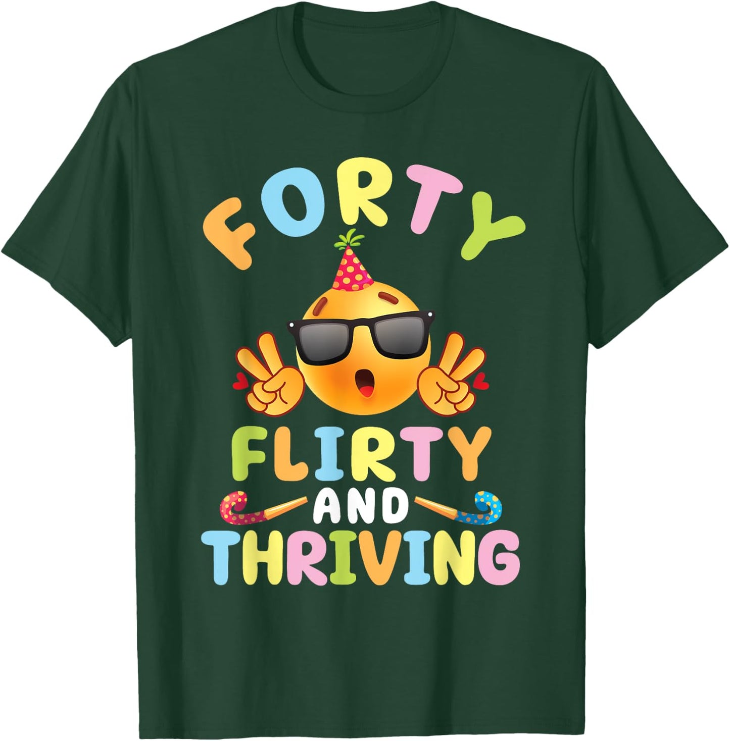 Peace Sign Emotion Face Forty Years Old Flirty And Thriving T-Shirt - T-Shirt | Forest