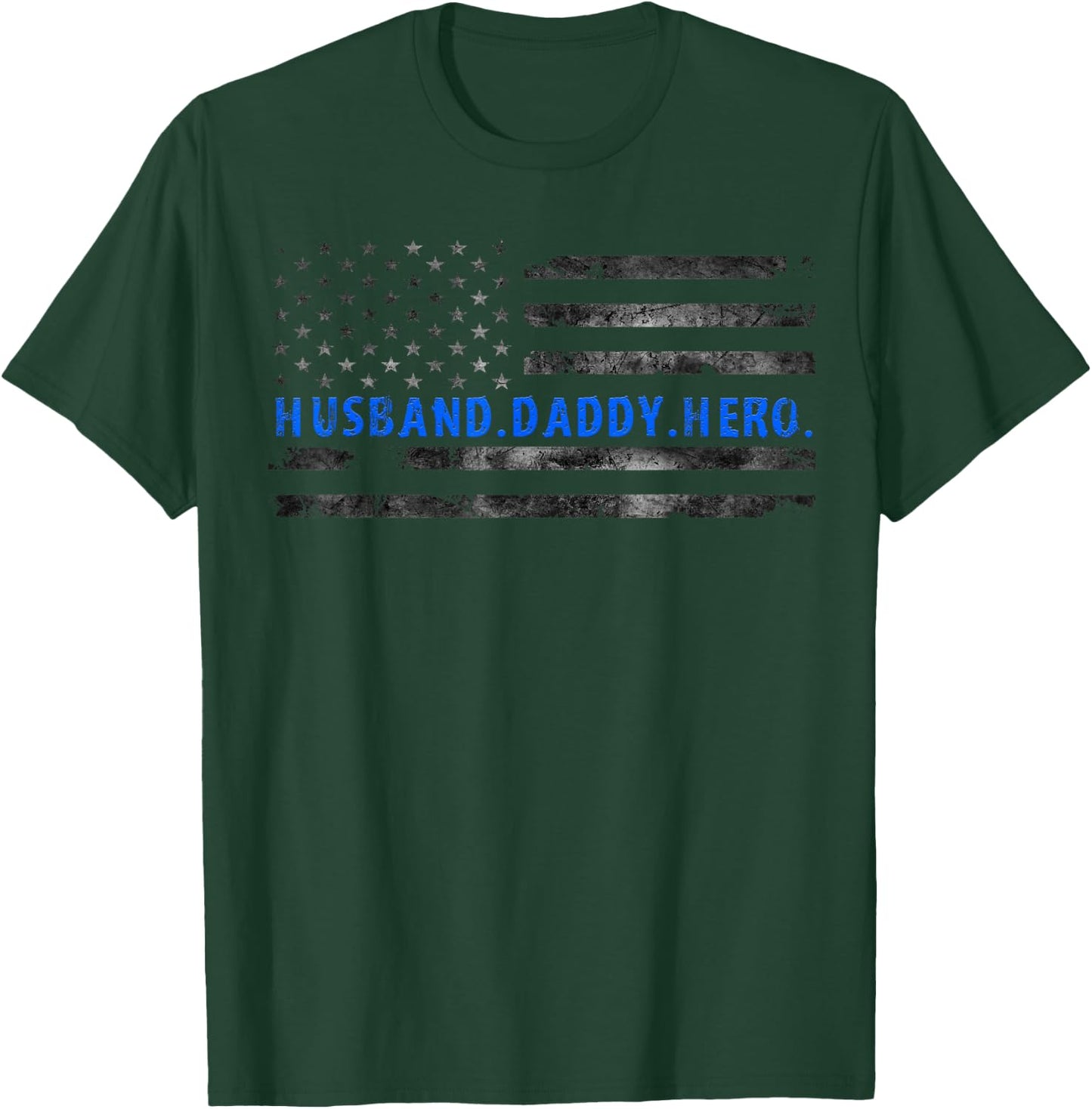 Thin Blue Line USA Flag Police Husband Daddy Hero Men T-Shirt - T-Shirt | Forest